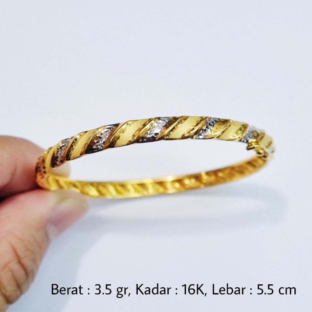 Gelang Emas UBS 16K / 70% Model Bangle Bangkok Variasi Putih 5.5 cm - NC / 3.5 gram