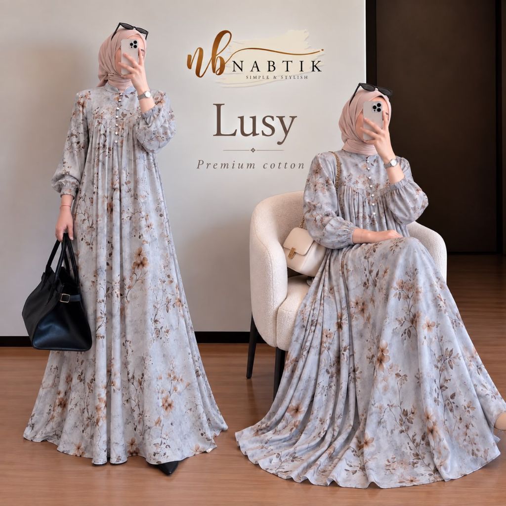 Lusy Dress Premium Gamis Rayon Import outfit kondangan lebaran pesta syari wanita kekinian by NABTIK