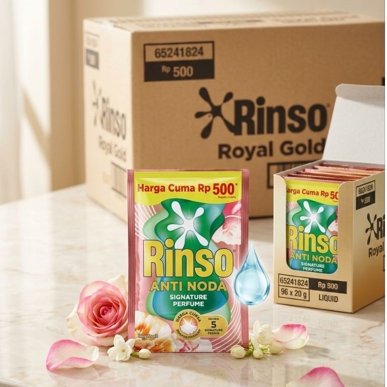 Rinso cair kemasan sachet Rp.500, 1 dus isi 96pcs