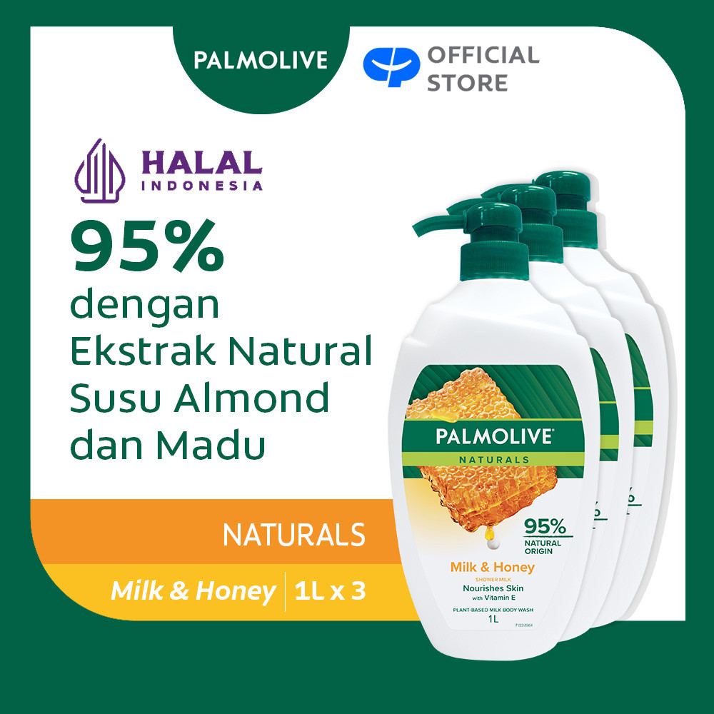Palmolive Naturals Shower Gel Milk & Honey 1L - Sabun Mandi Cair (3pcs)