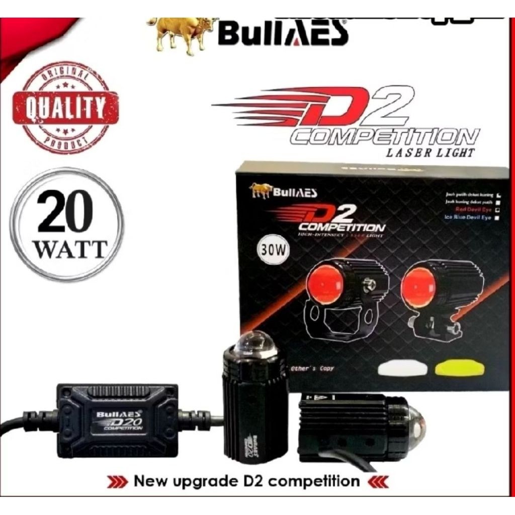 Lampu Tembak D2 Laser AES 20W Cutoff Rapi dengan cahaya kuning-putih, Devil Light merah, kipas pendi