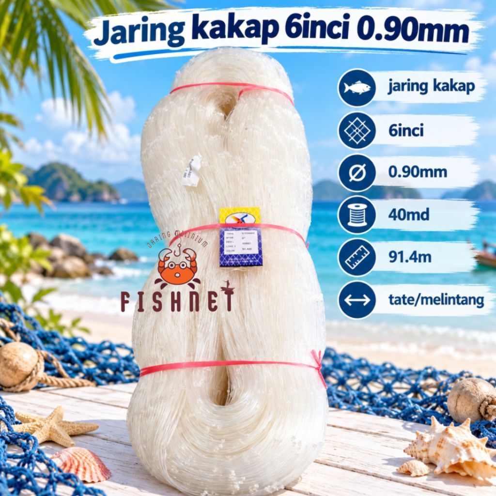 jaring kakap/jaring senar/jaring ikan/6inci 0.90mm 40md 91.40 tate