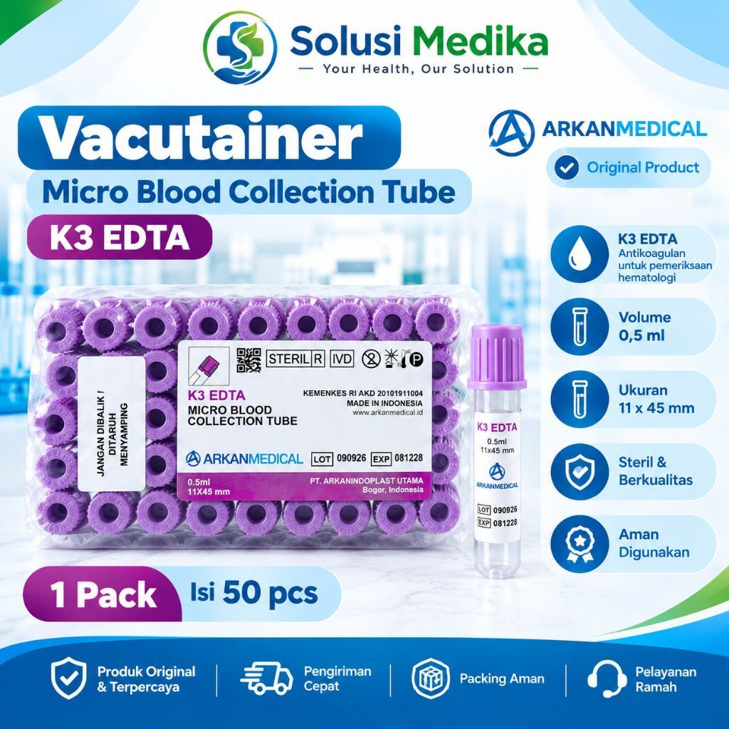Micro EDTA 0.5ml ARKAN isi 50pcs,Original bahan pet/plastik