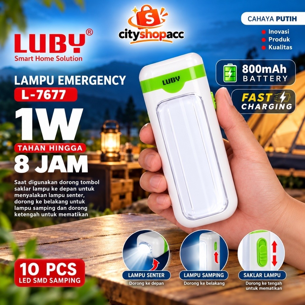 Senter Lampu Emergency Luby L-7677 / Senter Tangan  Cahaya Putih L7677