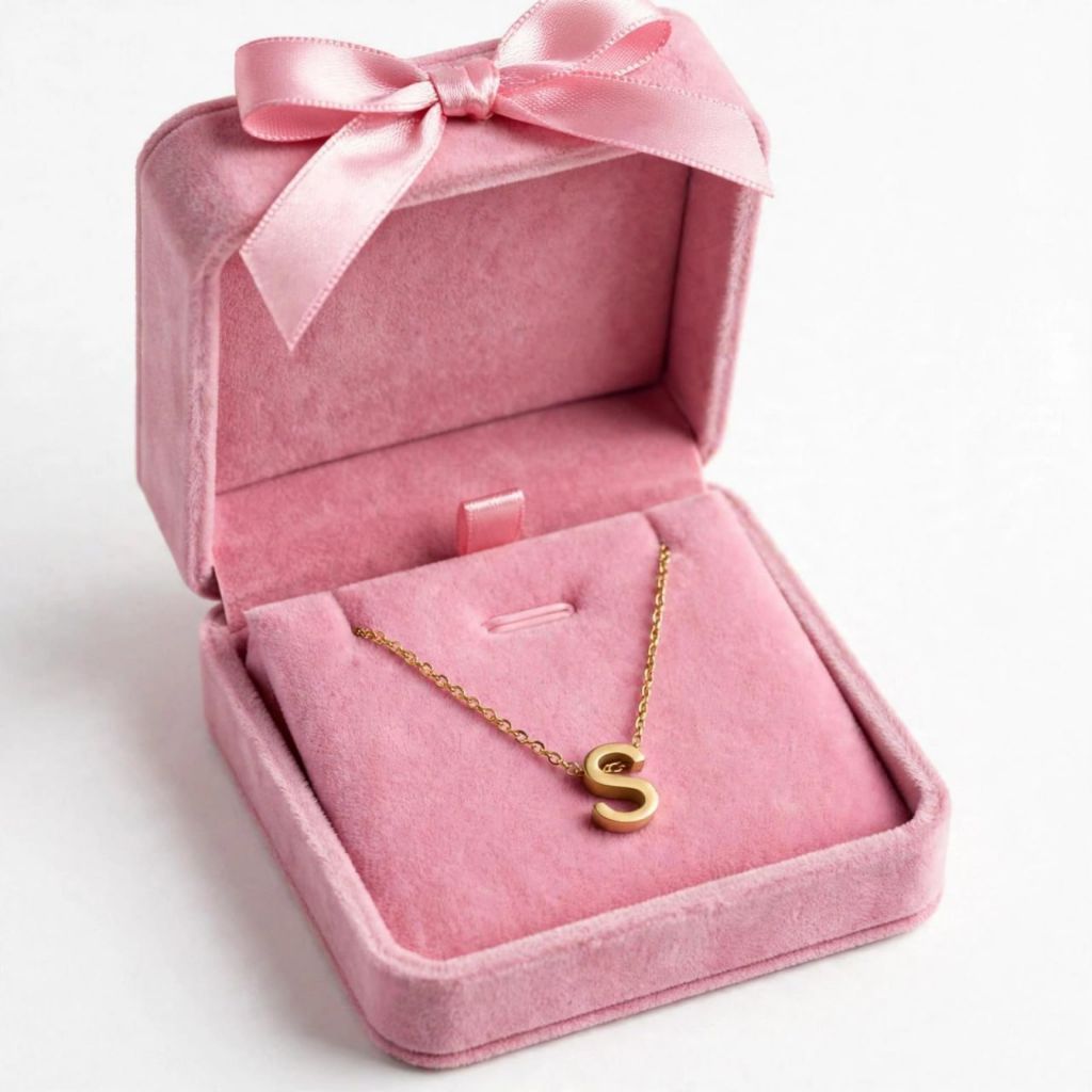 Kalung huruf S warna emas beebahan titanium anti karat elegan