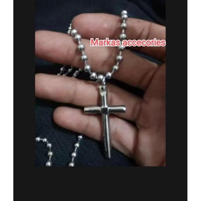 Tre99- Kalung Salib Besi Putih / Kalung Pria / Kalung Pria Dan Nita / Kalung Titanium Liontin
