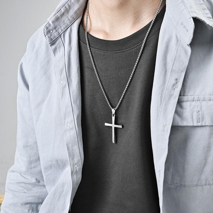 Kalung Salib Titanium (Premium) / Kalung Salib Anti Karat /Kalung Salib Emas / Kalung Salib Wanita T