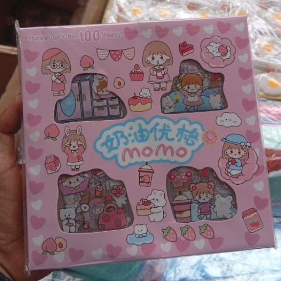 Kotak Kado Stiker Momo 100 Lembar Motif Kartun Pink
