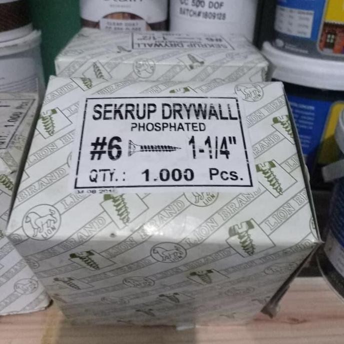 TERBARU - Skrup gypsum kayu 6*1, 1/4 (3cm) merk lion sekrup kayu 1 box