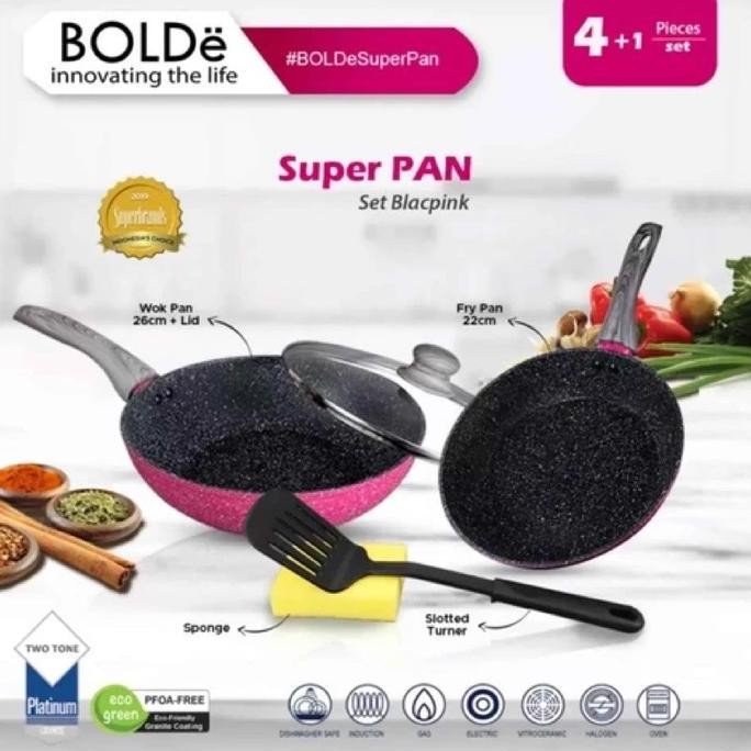 BEBAS ONGKIR - Bolde Set Black Pink Panci Cookware Set 5 PCS Anti Lengket