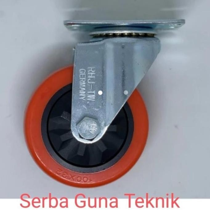 PROMO - Roda PU Merah " inch RHJ-TW Plat Hidup Roda Troli RHJ Germany Medium Duty Double Bearing