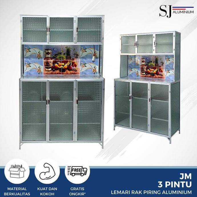 Rak Piring Lemari Dapur Kaca Aluminium - JM 3 Pintu