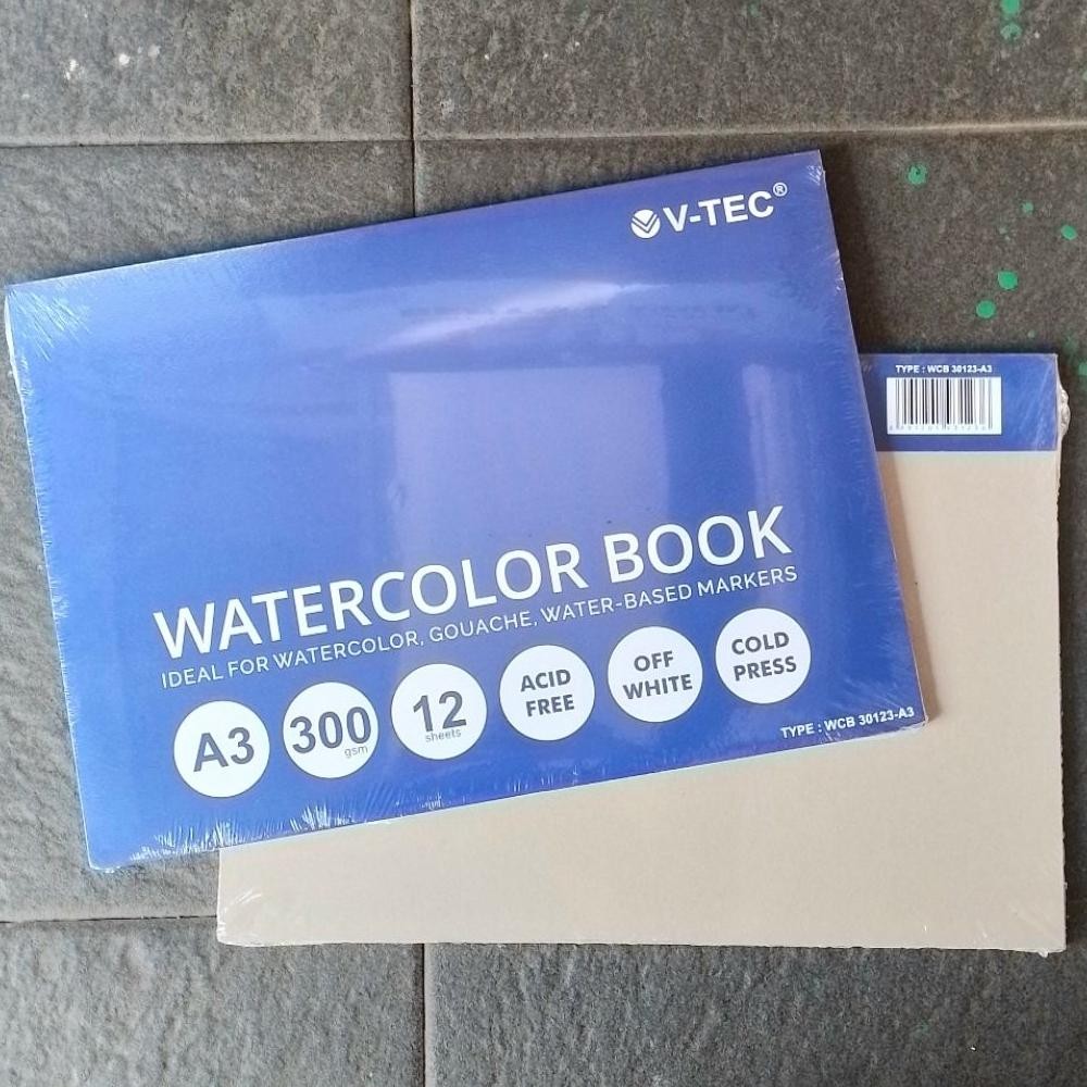 

Buku Lukis Cat Air Water Color Book VTEC A3 300 Gsm Cold Pressed Pcs Orinal