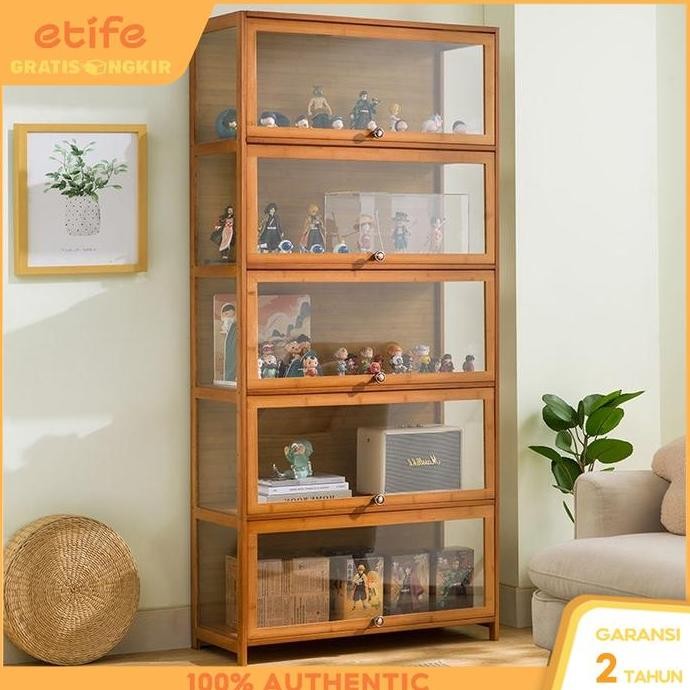 Etife Lemari Buku / Lemari Pajangan Transparan / Rak Buku Kayu Minimalis / Rak Buku Serbaguna / Lema
