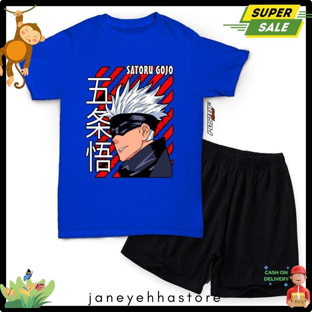 Cusss Serbu Positif Merch Baju Kaos Anak Setelan Anime Satoru Gojo Laki Perempuan