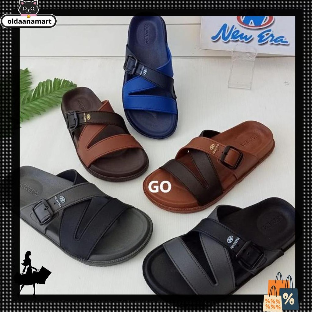New Era Tg E 37018 Sandal Slop Pria Wanita Original Sandal Slop Pria  Tali Silang Sandal Karet Pria 