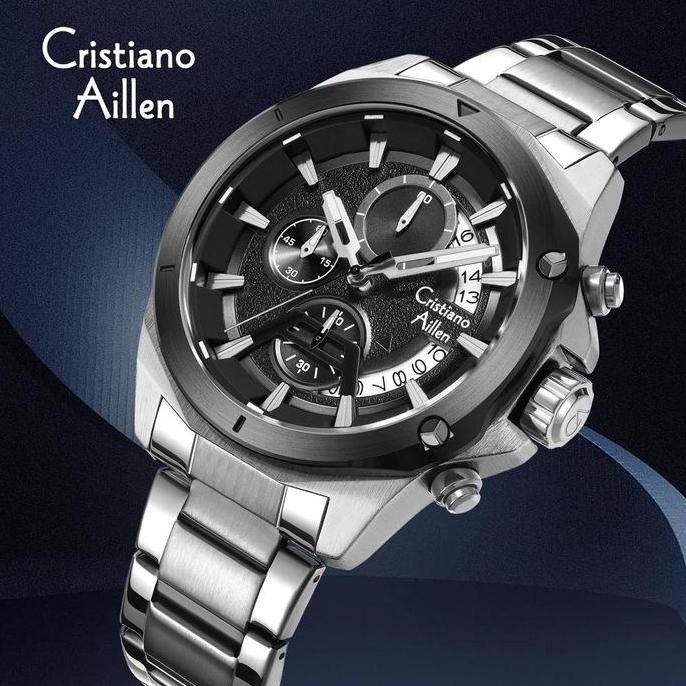 Buy 1 Get 1 Cristiano Aillen Jam Tangan Pria Analog 8896 Rantai Stainless Steel Chronograph Kaca Sap
