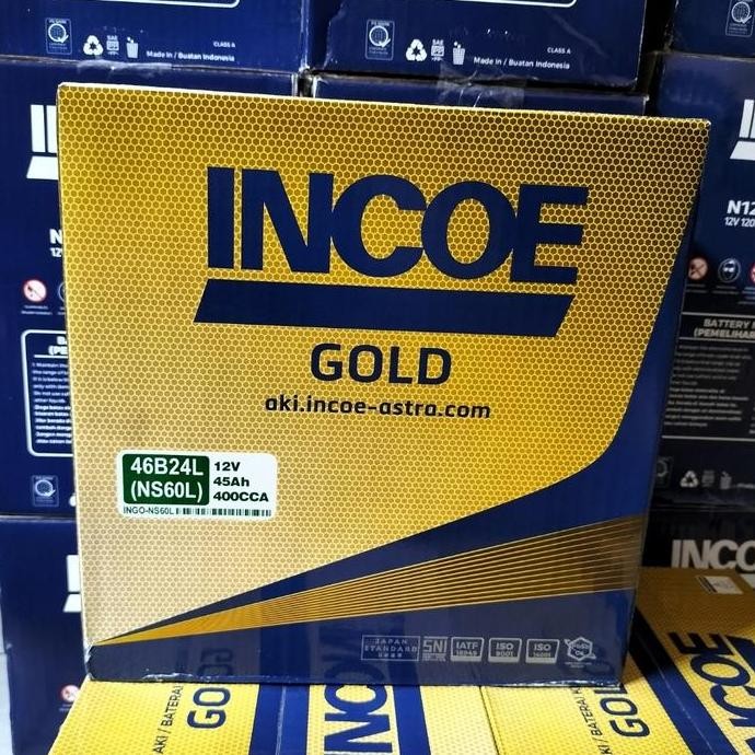 TERMURAH - Aki Mobil Nissan March NS60L 46B24L INCOE Gold Astra 2v 4Ah