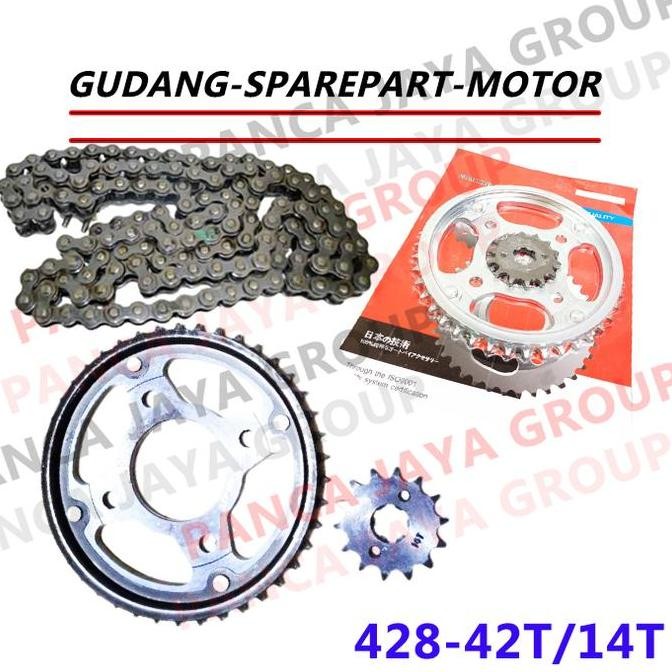 // GEAR GIR SET PAKET DEPAN BELAKANG RANTAI-RODA 428 42-14 BENELLI BENELI PE250 PE-250 PATAGONIAN EA