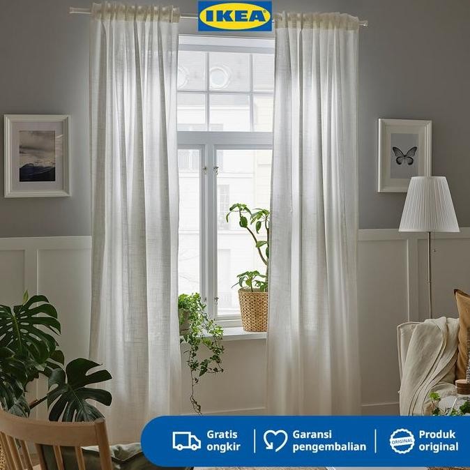 IKEA SILVERLONN Gorden Tipis 1 Pasang Dengan Pita Pos / Putih 145x250cm Katun
