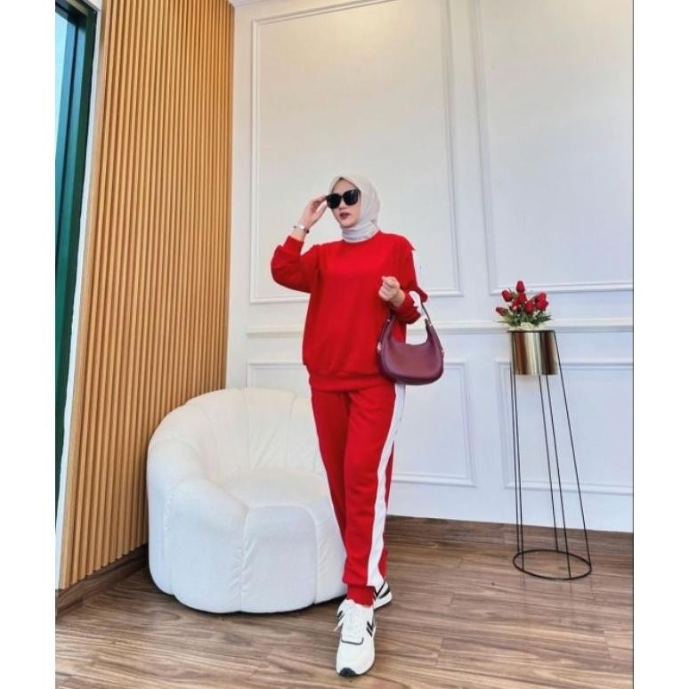 Ht-12 Hj-64 Nira Setelan Merah / Setelan Jogger / Baju Setelan Wanita / One Set Celana / Setelan Baj
