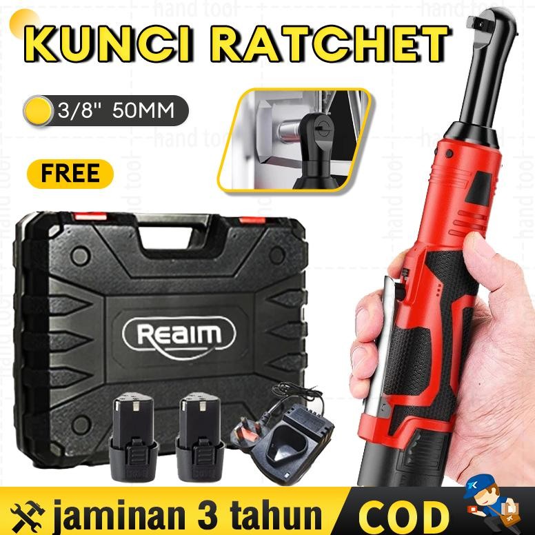 Reaim Kunci Angin Ratchet 3/8" Pneumatik Kunci Ratchet dengan Output Torsi Maksimal 90N.m kunci pas 
