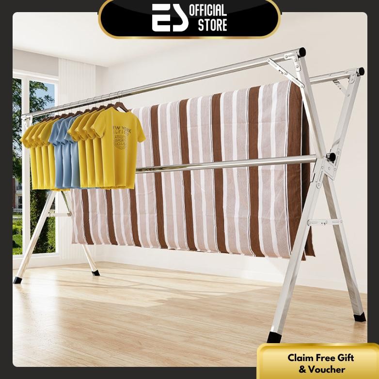 ES Jemuran Baju Lipat Tiang Jemuran Pakaian Kuat Tempat Jemuran Baju Portable Gantungan Baju