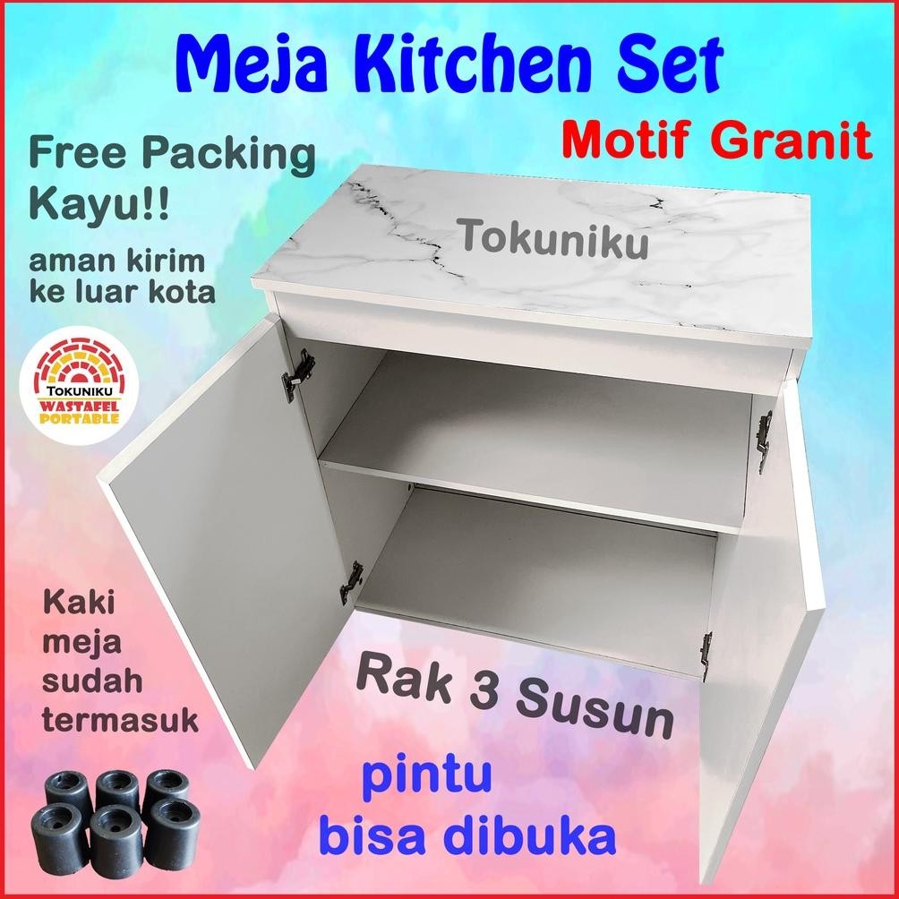 Meja Kompor Kitchen Set Meja Dapur Rak Kompor Lemari Dapur Tokuniku Motif Granit Marmer Carara