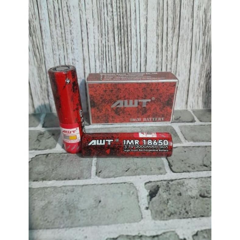 Original Baterai Awt Red Black 18650 3000Mah 50A 3.7V 1 Ds Isi 2 Jadi Udah Sepasang Original