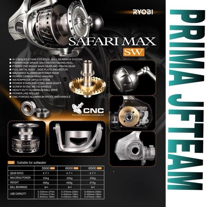 Reel RYOBI SAFARI MAX SW 5500-6500 brass main gear alat pancing CO