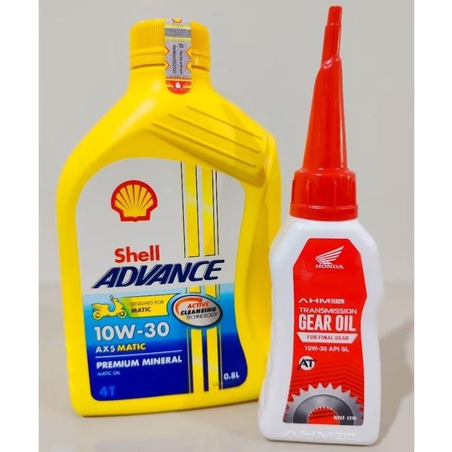 PAKET OLI SHELL ADVANCE AX5 MATIC 800ML AHM GEAR 120ML UNTUK MOTOR HONDA MATIC