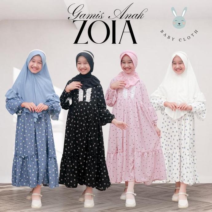 DF16 }} GAMIS+HIJAB ANAK ZOIA  SMLXL BABY.CLOTH UNTUK UMUR 3-14TAHUN muslim  panjang  remaja  tanggu