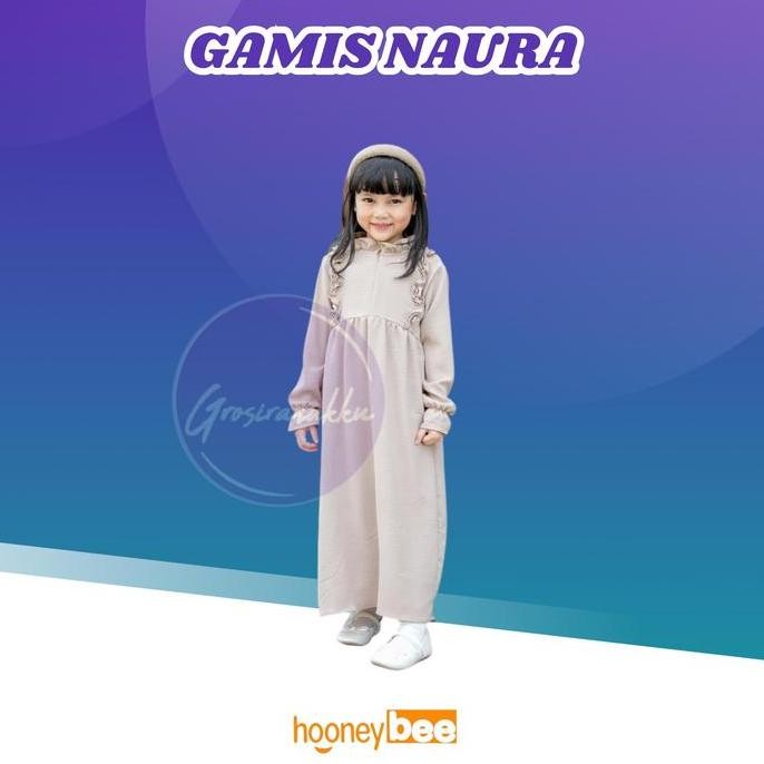 DA47 }} Gamis Muslim Anak Naura Airflow Hooneybee Warna Coklat Size 2-10 Tahun Baju Syari Panjang Le