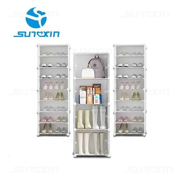 Rak Sepatu Plastik Portable Bongkar Pasang Pintu transparan Susun Atas HC