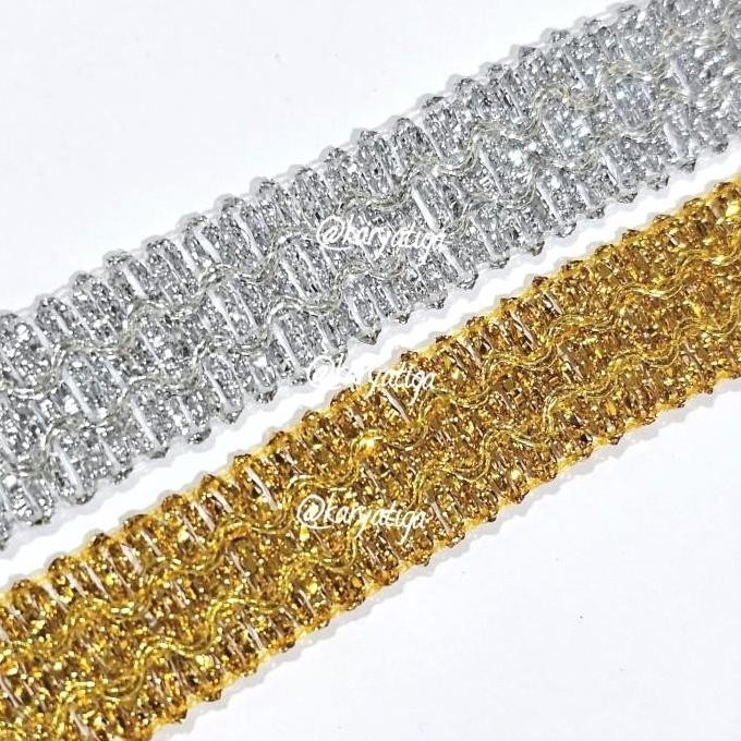 

{{{{}}] Renda Tengah Emas / Perak / Renda Tengah India Kode 1238 (17 yards - lebar 1,5 cm)