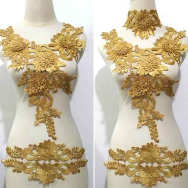 

] Renda Bordir Dahlia Set Emas