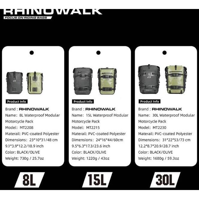 Tas Motor Rhinowalk Mt2208 Motorcycle Pannier 8/15/30L Waterproof
