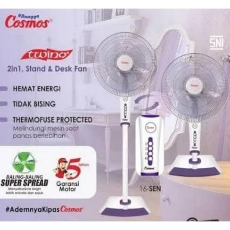Cosmos : Sen Kipas Angin Berdiri 2In1 Desk & Stand Fan 16 " Twino Sen Ungu