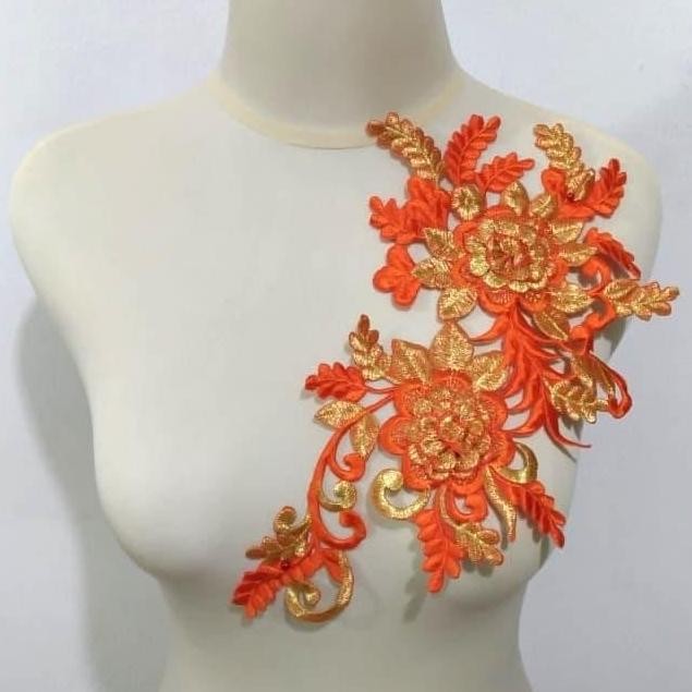 

@=@=@=@=] Renda Aplikasi Bordir Bunga 2 Warna (Oranye-Emas)