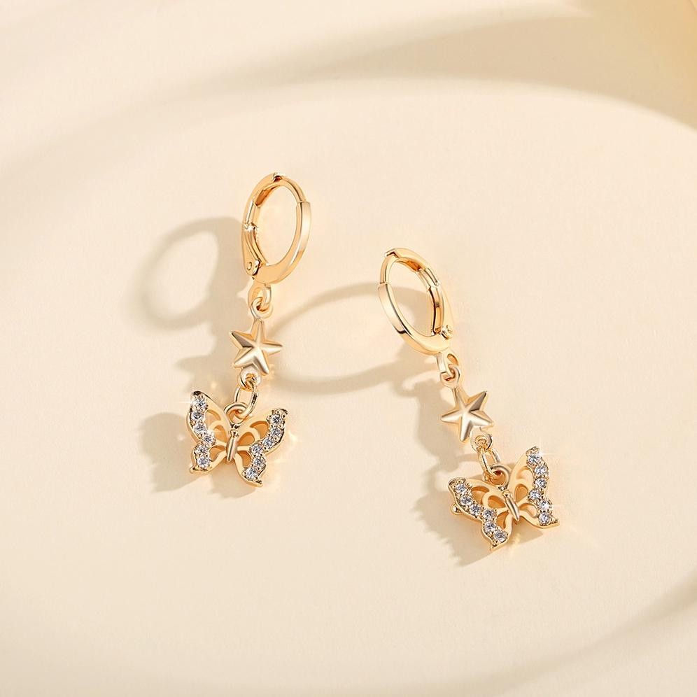 Cod Lanme Jewelry Perhiasan Wanita Anting Adjustable Kupu Aksesoris Korea 1 Pasang Anting Berlian Wa