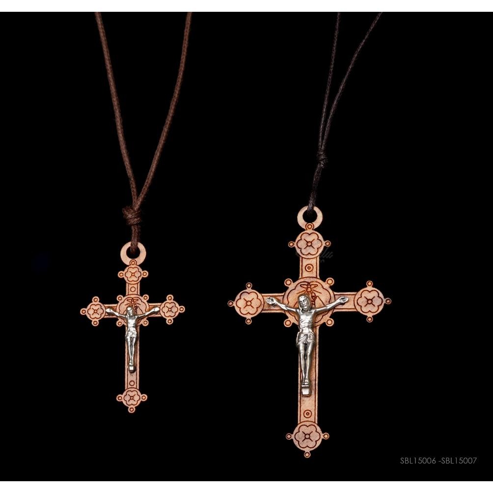 Kalung Bandul Salib Pastoral  Kayu Olive Laser Grafir   Katolik Promo