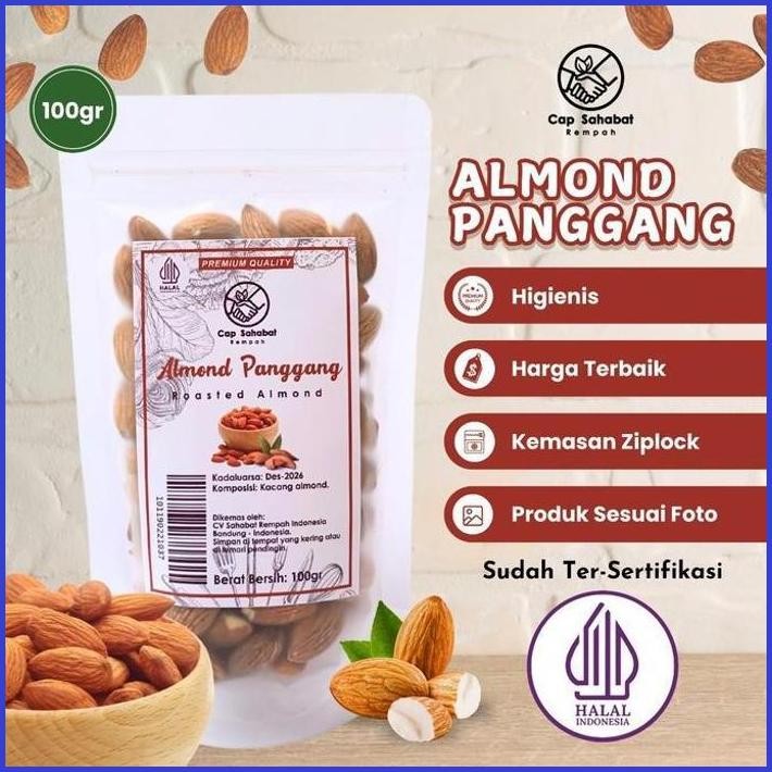

100GR KACANG ALMOND PANGGANG / UNSALTED ROSTED ALMOND /REMPAH/JSR 100%