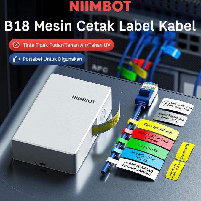 

NIIMBOT B18 PRINTER PORTABEL UNTUK KOMUNIKASI/PROYEK KABEL, TIDAK PUDAR HINGGA 8-10 TAHUN, PRINTER LABEL STIKER UNTUK KOTAK LISTRIK DAN KABEL. ORIGINAL DAN TERPERCAYA