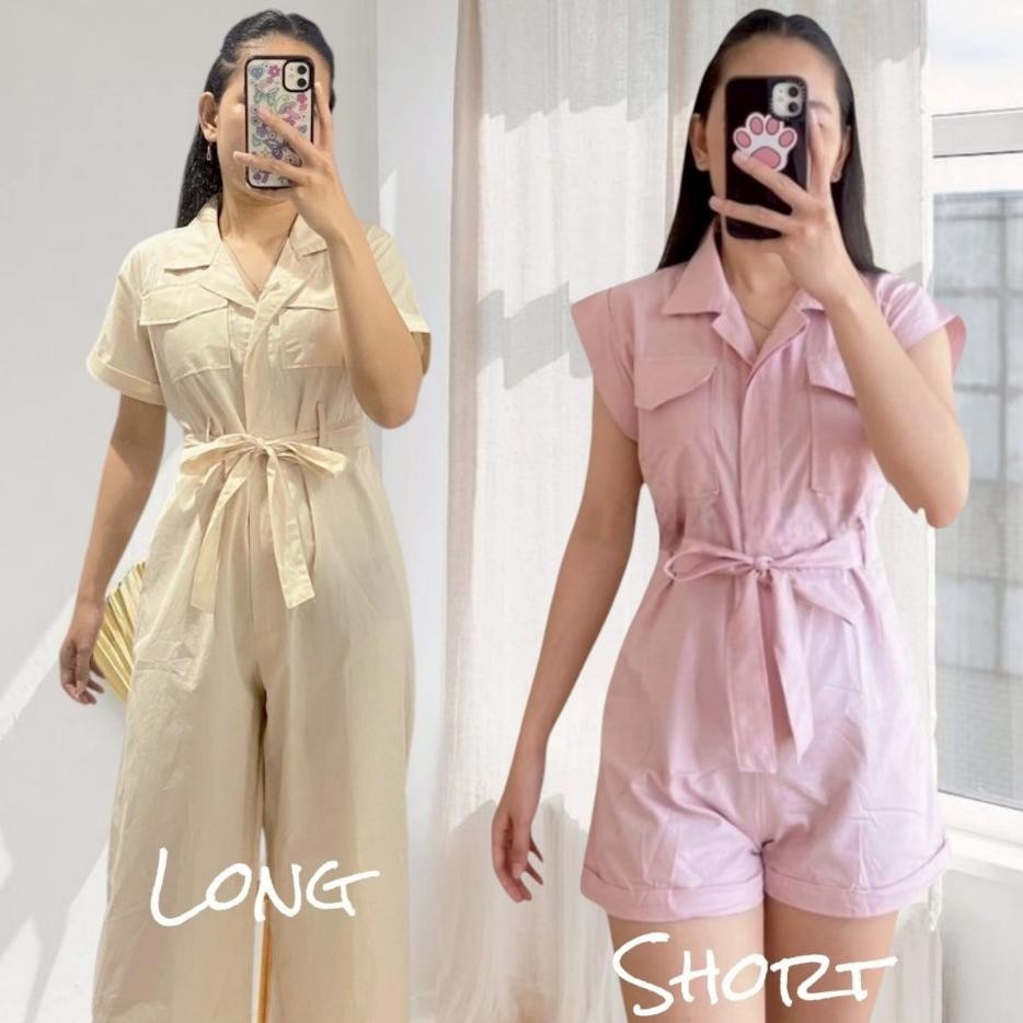 Katun Agatha Jumpsuit Overall Jumper Kodok Wanita Kekinian Korea Korean Style Hijab Minimalis Baju L