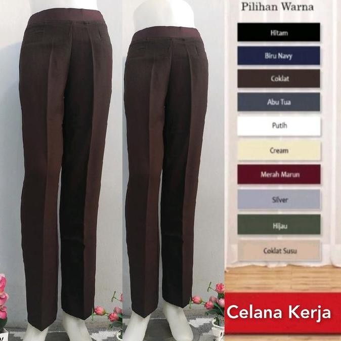 Df107 >> Celana Kerja Wanita Coklat Tua Jumbo 2L-5L || Celana Pinggang Karet Wanita || Celana Pembin