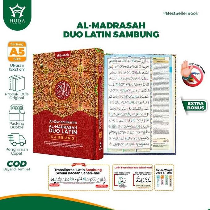 Mushaf Al Madrasah Duo Latin sambung ukuran A5 | Transliterasi Duo Latin & Terjemah Tajwid  Warna al