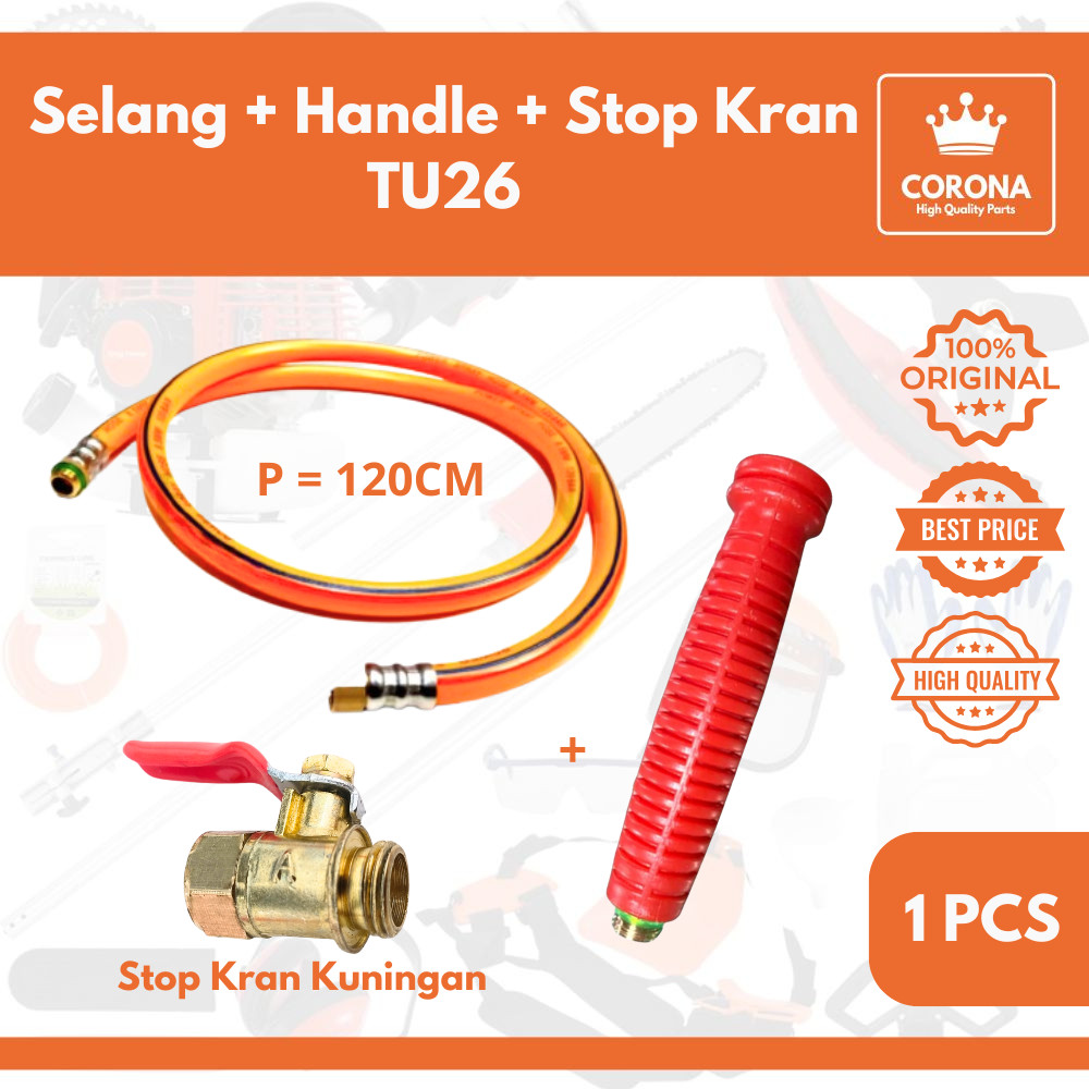 Selang Pressure Hose 1.2m + Stop Kran Kuningan TU26 Set Mesin Sprayer Semprot Hama 2 tak 3WZ4 777