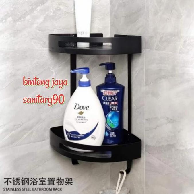 Rak Sudut Aluminium Hitam | Rak Sudut Sabun Botol Aluminium Hitam