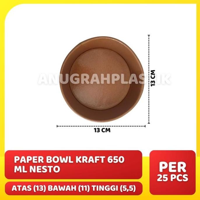 Paper Bowl Kraft 650 ml NESTO / Paper Bowl Coklat 650 ml PER SLOP
