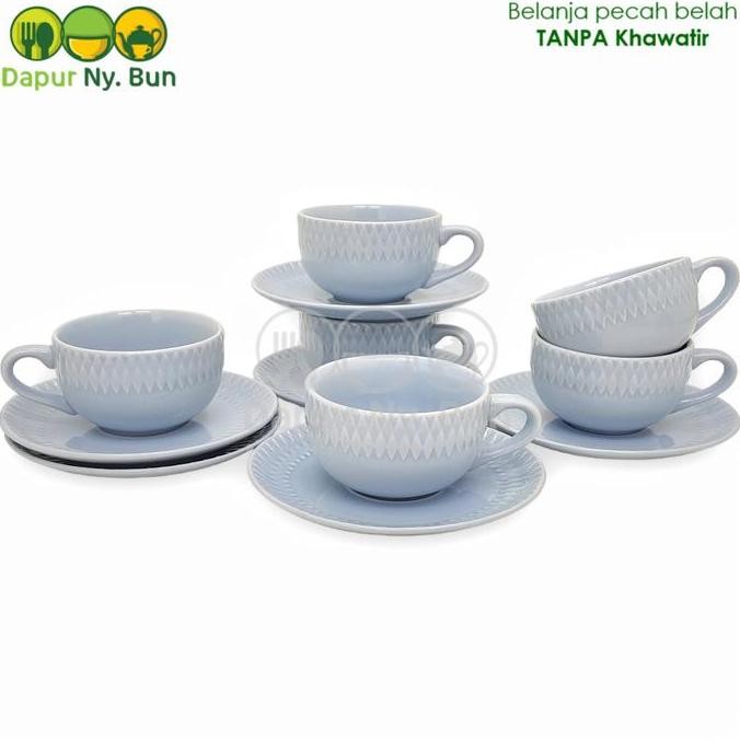 6 Pasang Cangkir Kopi Set Motif Diamond / Tea Cup Saucer